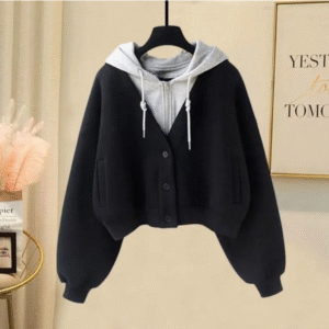 이중 디자인 여성 크롭 후드 집업 스웨트셔츠 — 봄가을용 캐주얼 스타일